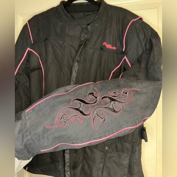 Tour Master Black and Pink Motorcycle Biker Riding Jacket Embroidered Heavy Duty - Picture 5 of 9
